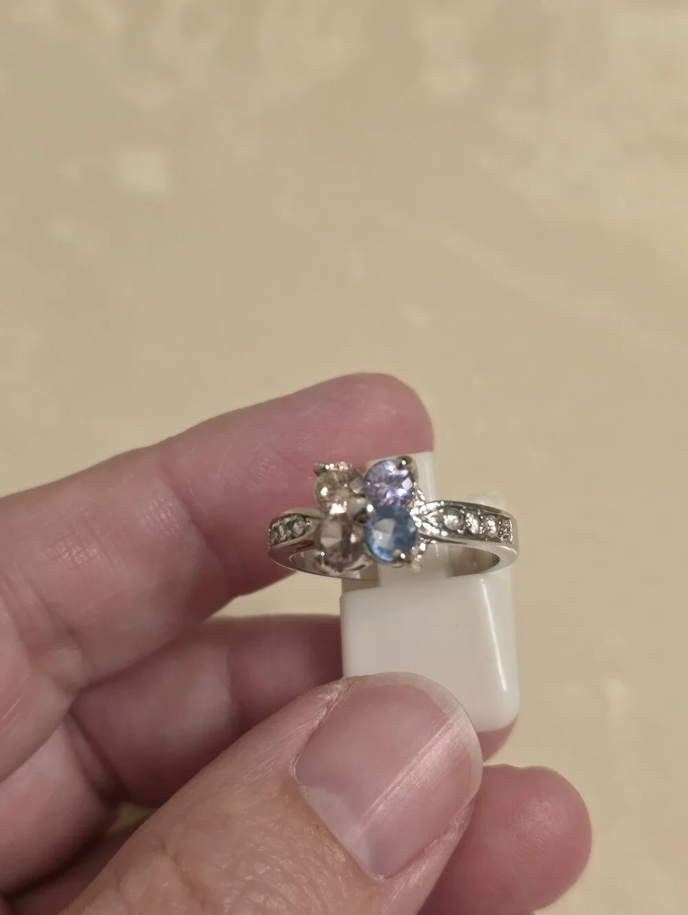 Silver CZ and Multicolored Jeweled Ring Size 8
